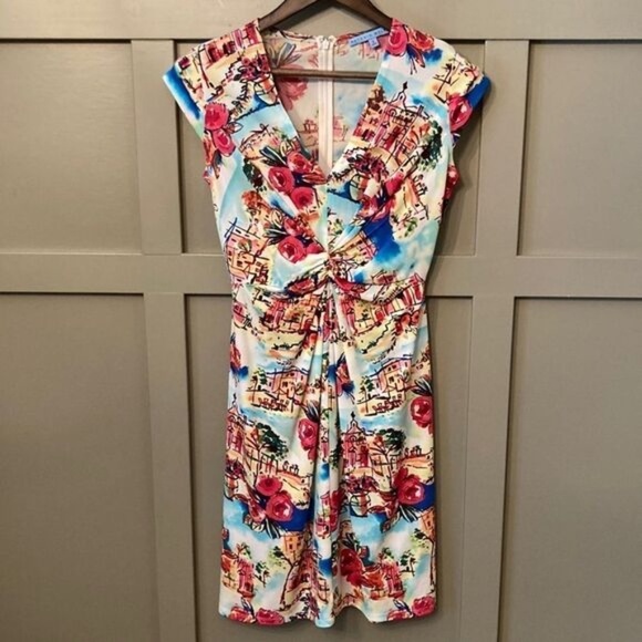 Antonio Melani Cap Sleeve Travel Floral Vacation Printed Sheath Dress Size Small - Picture 5 of 10